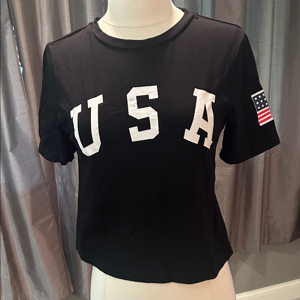 Black USA Flag Crop Tee